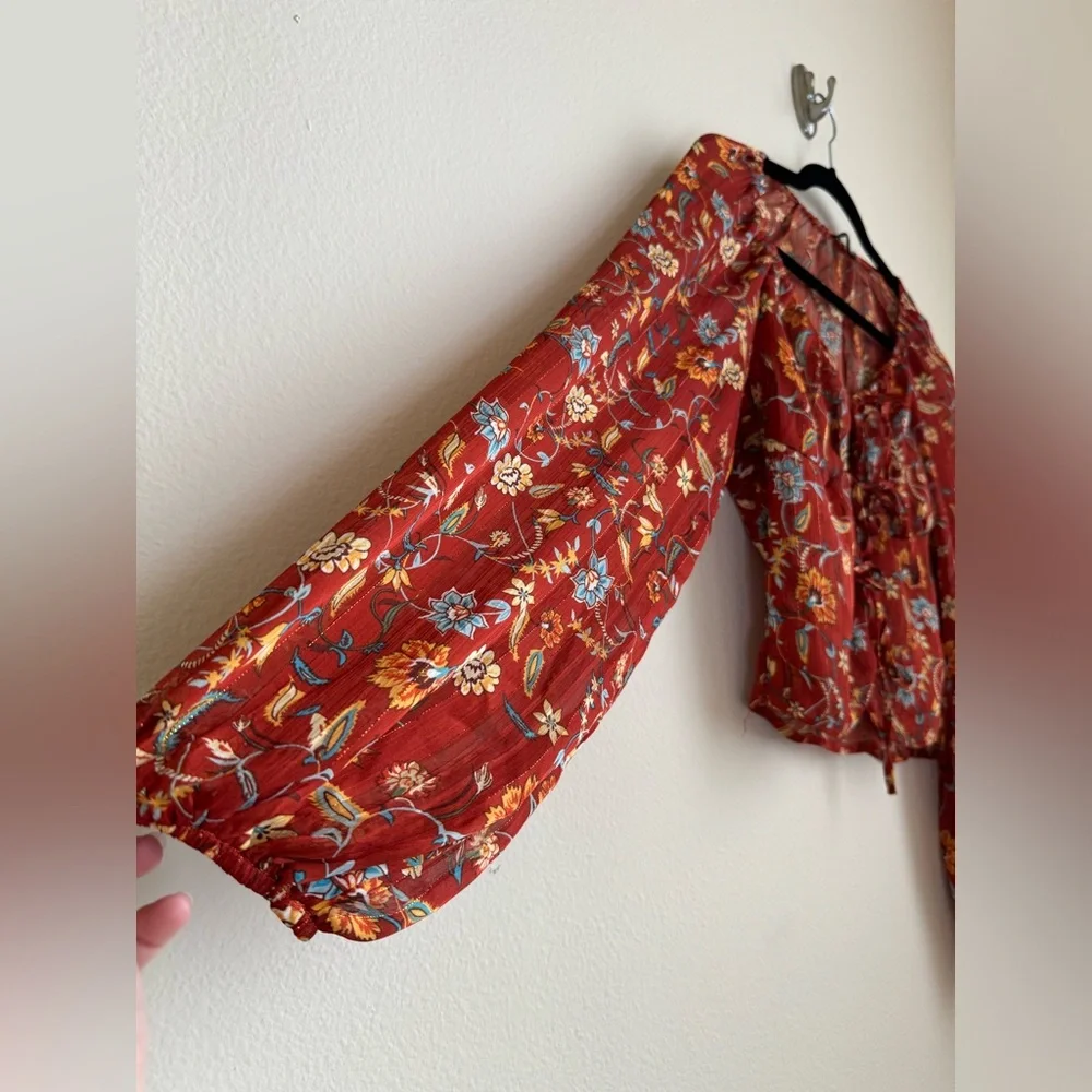 Fashion Nova - Chia Boy Chiffon Top - Floral Rust - Small - Picture 3 of 5